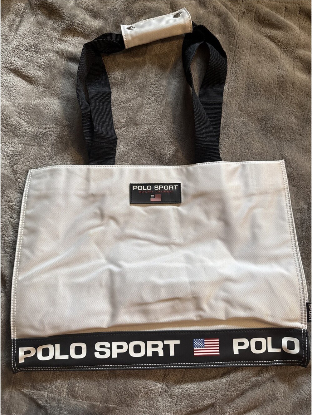 VTg POLO Sport White Large Tote Bag 90s Spellout Spell Out Logo Bag Shoulder